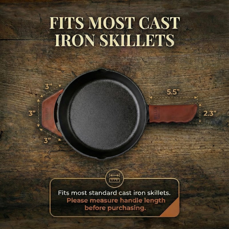 BTLUX Proudly Made in Georgia from Full Grain Leather - Leather Cast Iron Handle Cover, Set of 2 - Heat Resistant Cast Iron Handle Sleeve for Skillets - Pot Holder for Hot Frying Pans, Pots - Image 4