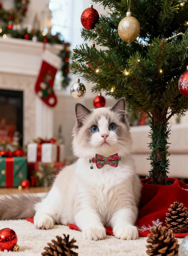 Joytale Upgraded Christmas Cat Collar with Bells, Breakaway Cat Collars with Bow Tie, 1 Pack Girl Boy Safety Plaid Kitten Collars, Red+Green Plaid - Image 3