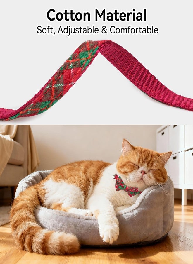 Joytale Upgraded Christmas Cat Collar with Bells, Breakaway Cat Collars with Bow Tie, 1 Pack Girl Boy Safety Plaid Kitten Collars, Red+Green Plaid - Image 5