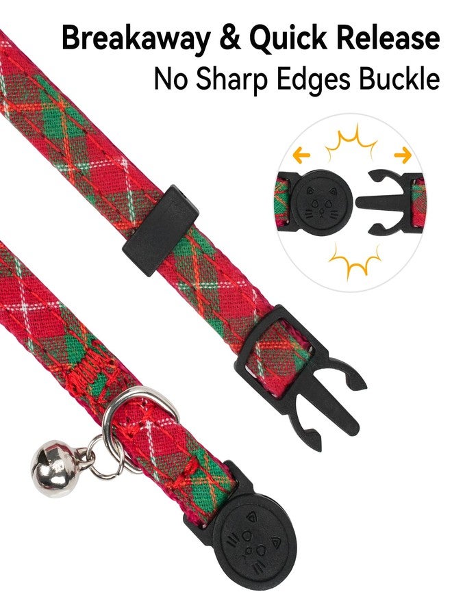Joytale Upgraded Christmas Cat Collar with Bells, Breakaway Cat Collars with Bow Tie, 1 Pack Girl Boy Safety Plaid Kitten Collars, Red+Green Plaid - Image 4