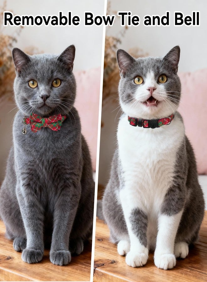 Joytale Upgraded Christmas Cat Collar with Bells, Breakaway Cat Collars with Bow Tie, 1 Pack Girl Boy Safety Plaid Kitten Collars, Red+Green Plaid - Image 2