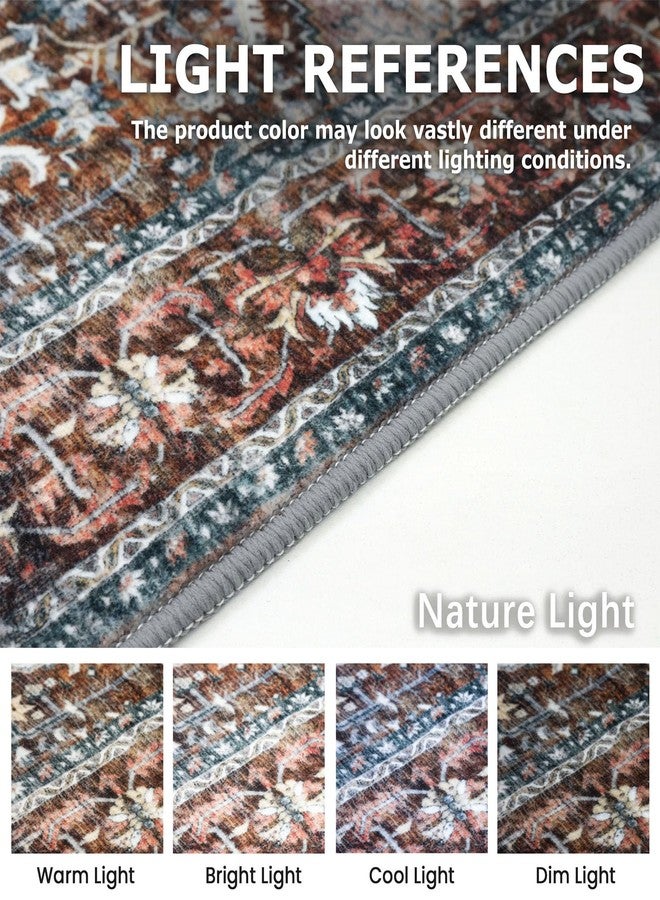 KOZYFLY Runners for Hallways 2x6 Ft Washable Kitchen Runner Rug Boho Runner Rug for Entryway Indoor Printed Oriental Faux Wool Floor Carpet Runner for Bedroom Kitchen Hall, Brick Red/Orange/Green - Image 4