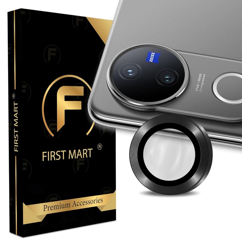 FIRST MART حماة عدسة الكاميرا لهاتف Vivo V50 و Vivo V50e (6.77 بوصة) غلاف حلقة عدسة من الألمنيوم الصلب HD، مقاوم للخدوش، حماية رقيقة للعدسة | أسود، عبوة واحدة - Image 1