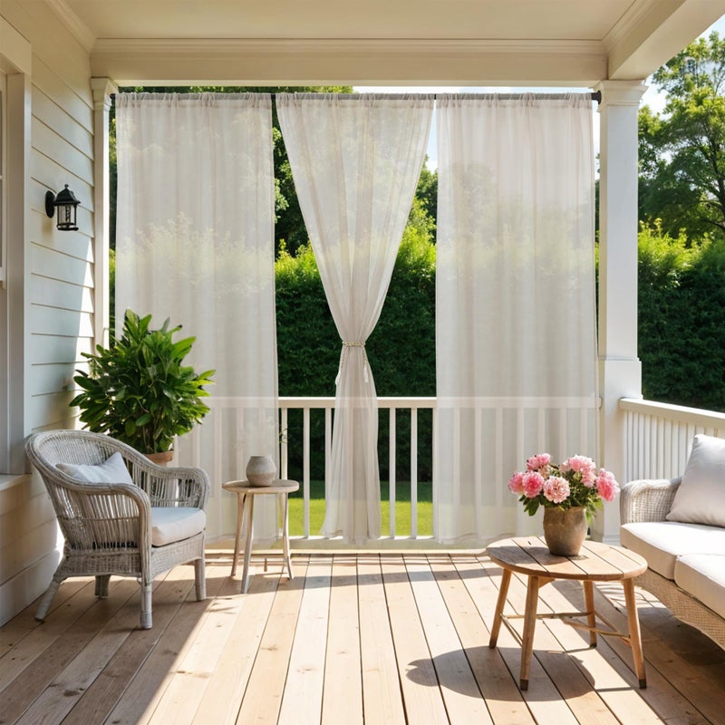 HolidayIdeas All Weather Outdoor Sheer Curtains for Patio 6 Pcs Rod Pocket Beige Volie Sheer Outdoor Curtains for Porch, Balcony, Gazebo, Pergolas,Cabana,54x84 Inch - Image 2