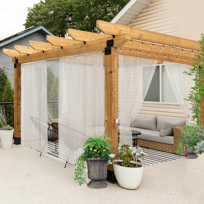 HolidayIdeas All Weather Outdoor Sheer Curtains for Patio 6 Pcs Rod Pocket Beige Volie Sheer Outdoor Curtains for Porch, Balcony, Gazebo, Pergolas,Cabana,54x84 Inch - Image 1