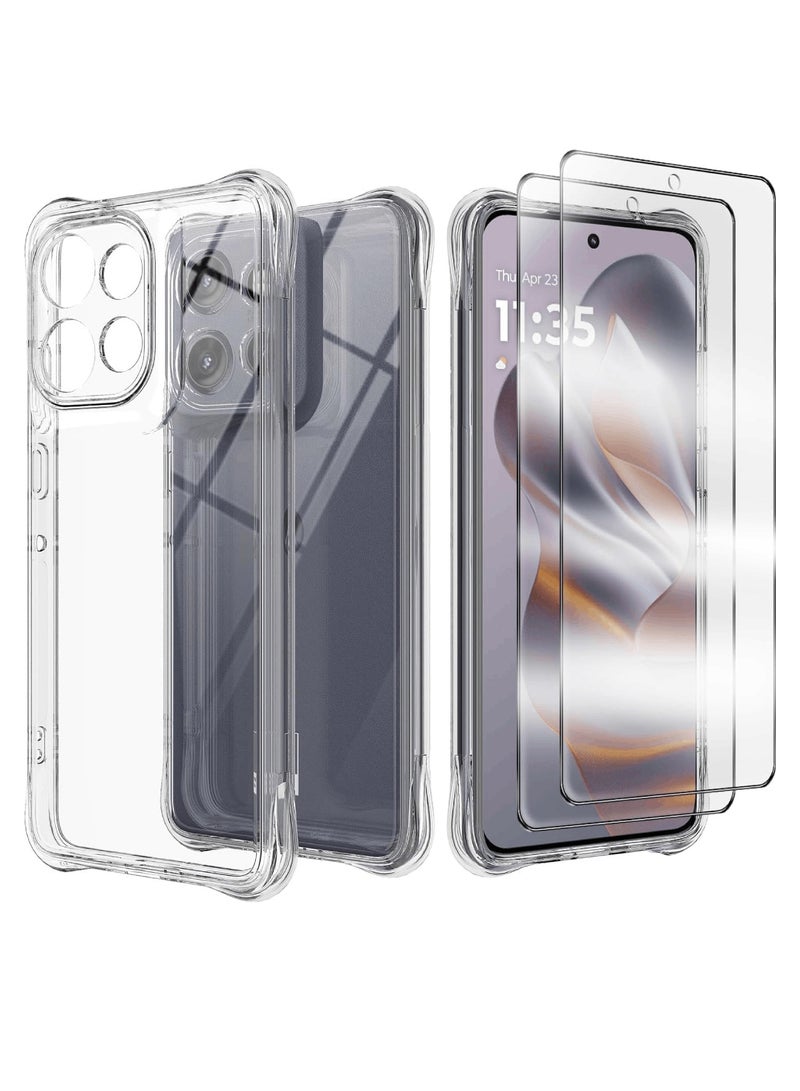 Aookay [1+2] Compatible with Motorola Moto G15 Case with Tempered Glass Screen Protector (2 Pack), Slim Shock Absorption TPU Soft Edge Bumper with Reinforced Corners Transparent Protective Cover (Clear) - Image 1