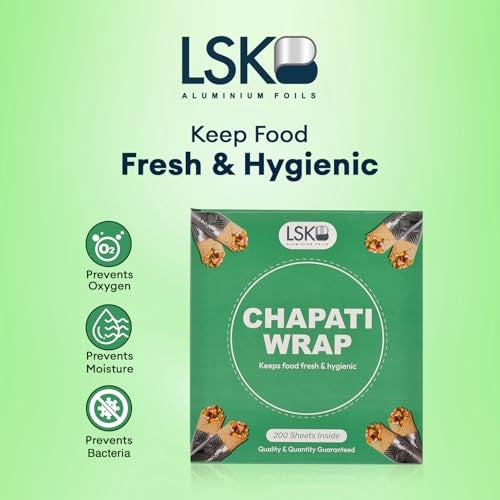 CHAPATI WRAP 200 Pre-Cut Roti Wrapping Aluminium Foil Sheets | 12 Micron Thickness | 27x25 cm Foil Sheets | Ideal for Wrapping Fresh Rotis, Chapatis & Flatbreads - Image 3