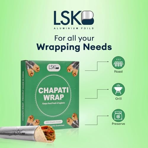 CHAPATI WRAP 200 Pre-Cut Roti Wrapping Aluminium Foil Sheets | 12 Micron Thickness | 27x25 cm Foil Sheets | Ideal for Wrapping Fresh Rotis, Chapatis & Flatbreads - Image 4