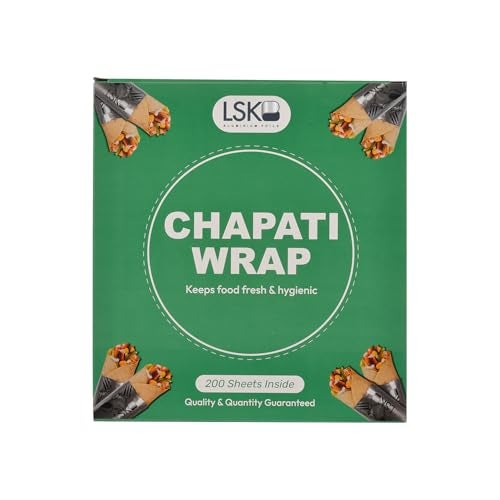 CHAPATI WRAP 200 Pre-Cut Roti Wrapping Aluminium Foil Sheets | 12 Micron Thickness | 27x25 cm Foil Sheets | Ideal for Wrapping Fresh Rotis, Chapatis & Flatbreads - Image 1
