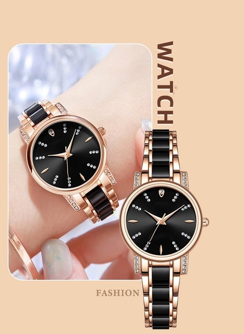 Women's Ceramic Strap Quartz Watch, Analog Display Round Dial with Zirconium Diamonds Decoration, Waterproof Fashion Wristwatch as Gift for Ladies