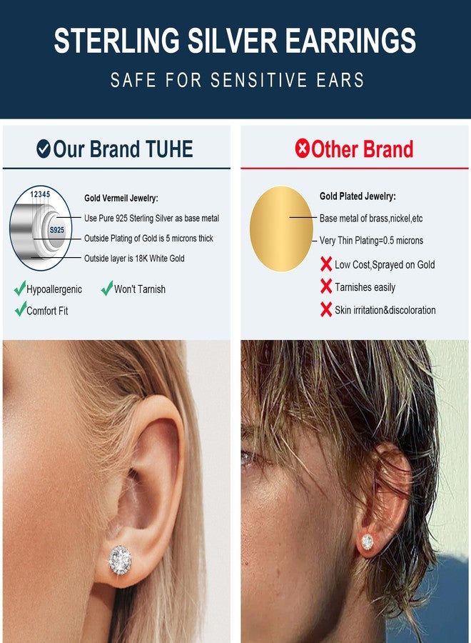 TUHE Moissanite Halo Earrings 0.2-4Carats(3-8mm) Moissanite Stud Earrings 18k Gold Over 925 Sterling Silver Earrings for Women Men D Color VVS1 Round Cluster Stud Push Back Ice Out Ear Studs, 0.8 Carats - Image 3