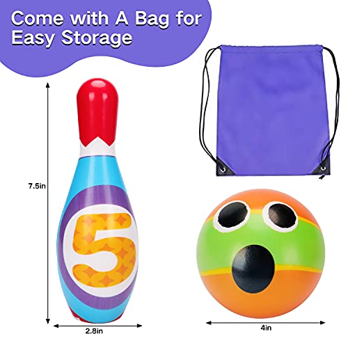AugToy Kids Bowling Set 2-5 Toddler Indoor Bowling Game Toy Gift for 1 2 3 4 Year Old Boys Girls Soft 10 Colorful Foam Bowling Pins 2 Bowling Ball Developmental Sensory Toddler Age 2-4 3-5 - Image 5