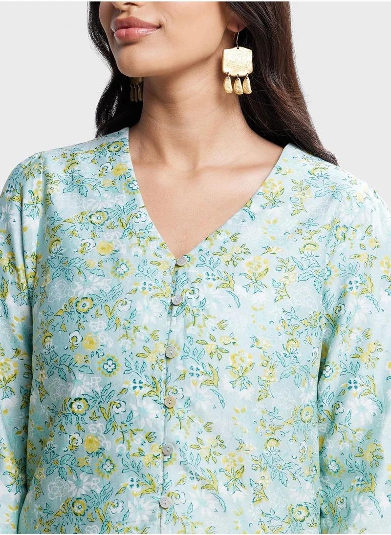 فاب انديا V-Neck Printed Top