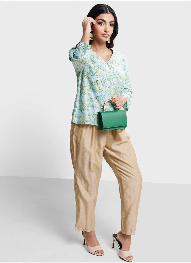 فاب انديا V-Neck Printed Top