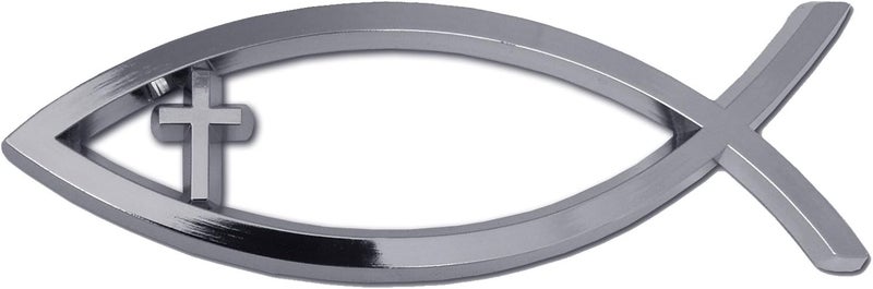 Elektroplate Christian Cross Fish Chrome Auto Emblem - Image 1