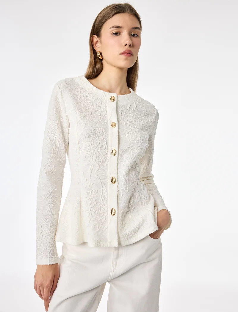 كوتون Floral Textured Cardigan