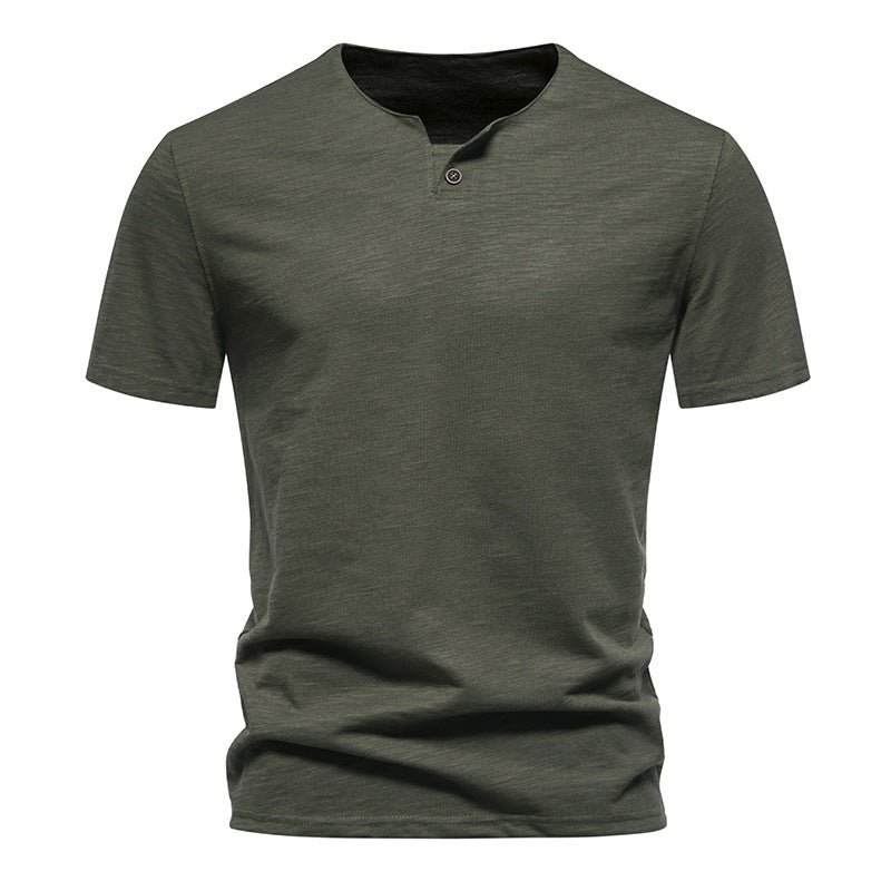 Cross-border 2024 Summer New One Button T-shirt Men's Slub Cotton Short-sleeved T-shirt Men's Casual Sports T-shirt Base - Image 1