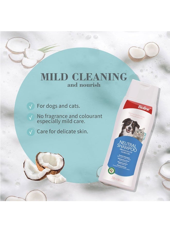 Bioline Neutral Shampoo a gentle fragrance free pH balanced formula for soft shiny coats for dogs and cats 250ml - Image 2