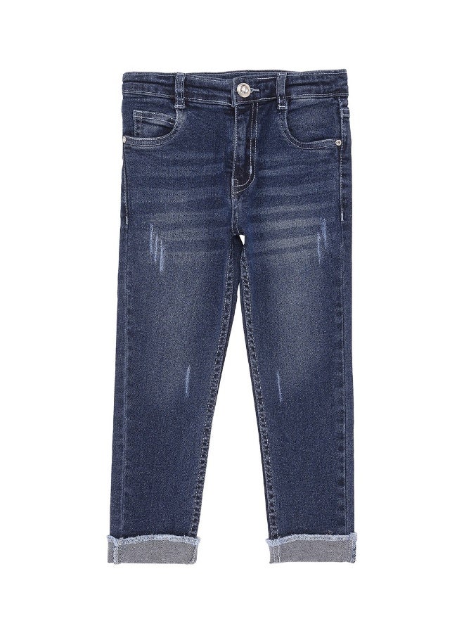HIGH STAR Girls Blue Slim Fit Mid-Rise Stretchable Low Distress Jeans 