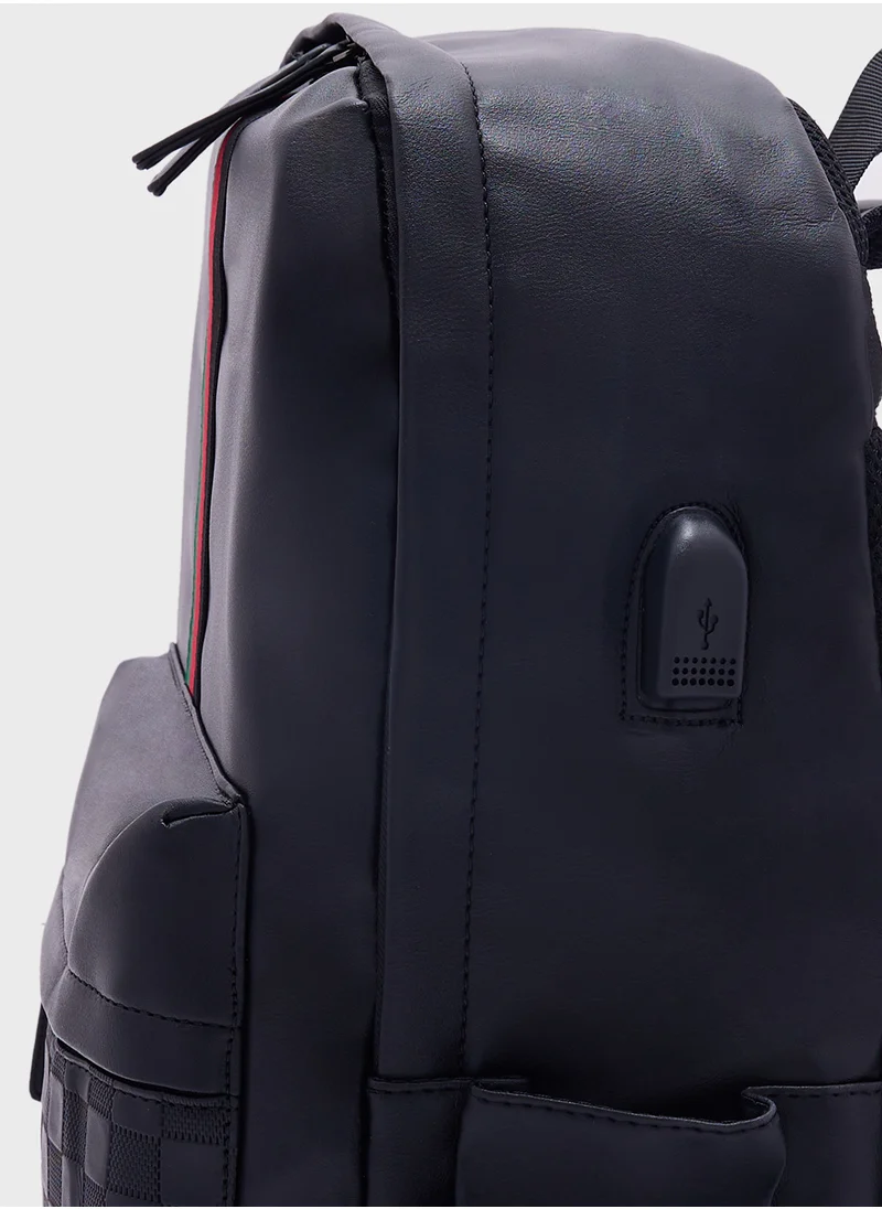 Robert Wood Webbing Detail Casual Backpack