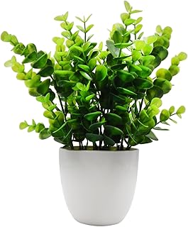 OFFIDIX Mini Artificial Eucalyptus Plants with Vase for Office Desk,Fake Plant with Plastic Pots for Home,Shower Room - Image 1