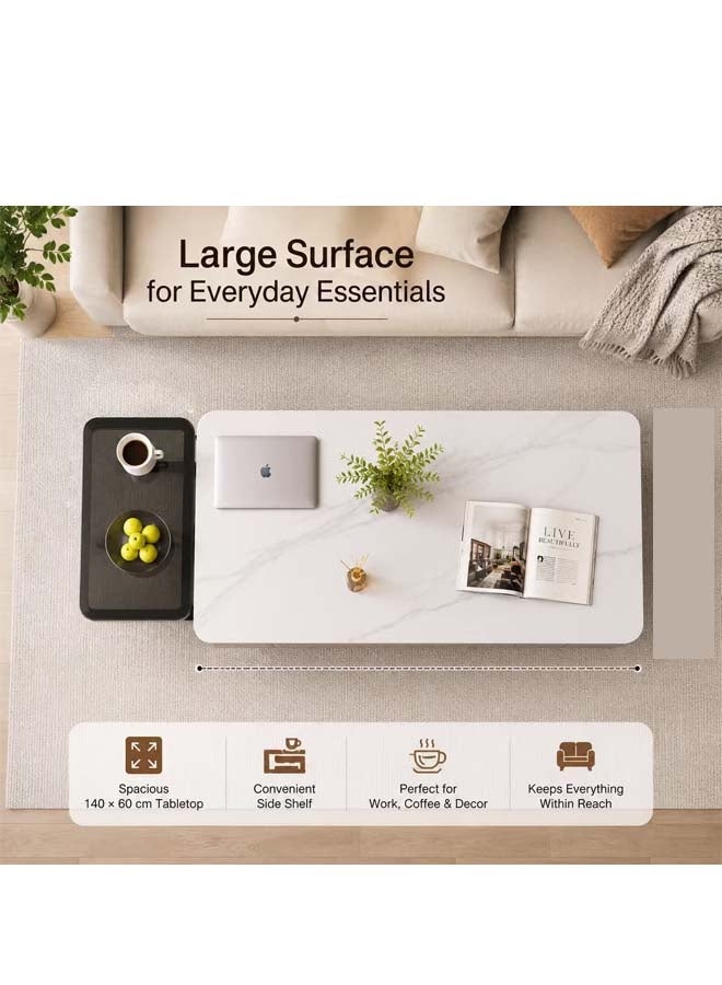 NKX Coffee Table Living Room Home Simple Style Light Luxury White Slate + Black Cabinet 140*60cm - Image 5