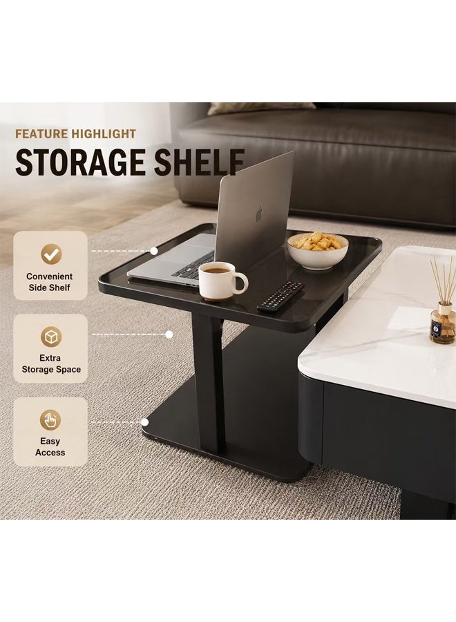 NKX Coffee Table Living Room Home Simple Style Light Luxury White Slate + Black Cabinet 140*60cm - Image 4