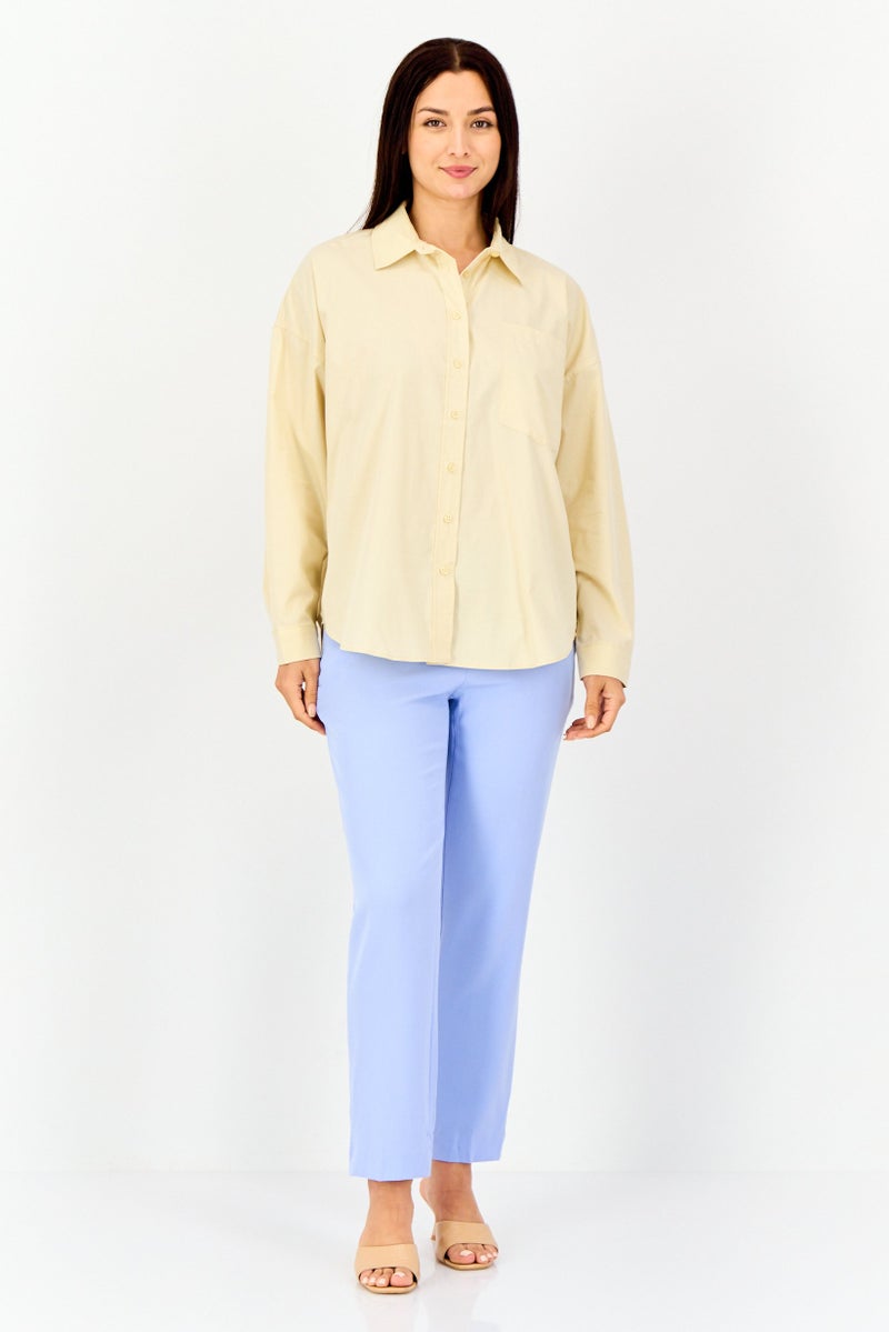KOTON Ole X Koton Women Spread Collar Plain Long Sleeves Shirt, Cream - Image 3