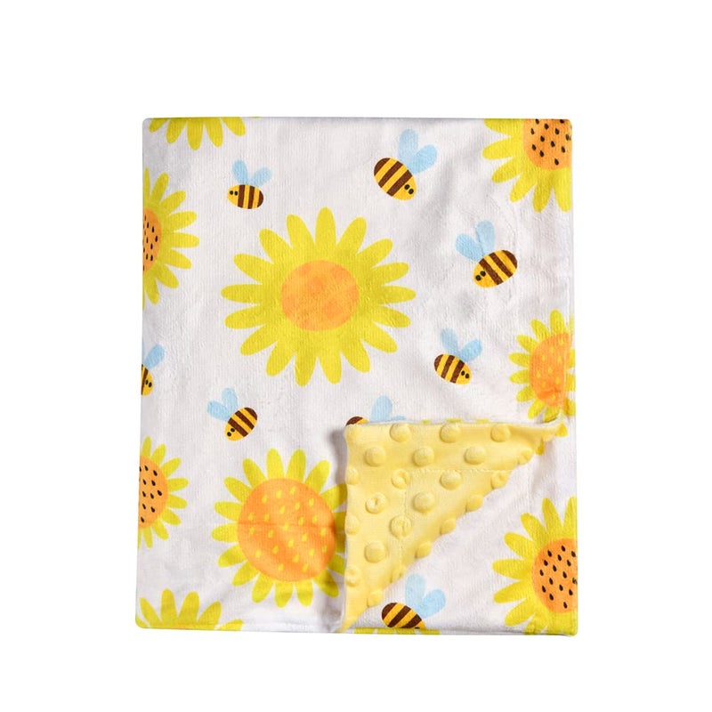 Super Soft Minky Blanket Yellow Bee and Sunflower with Dotted Backing for Newborns to Toddlers 30 x 40 Inch Sunflower