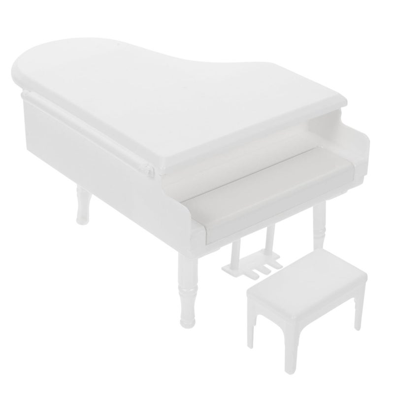 Miniature White Grand Piano And Chair Dollhouse Furniture Decoration Photo Prop - Image 2