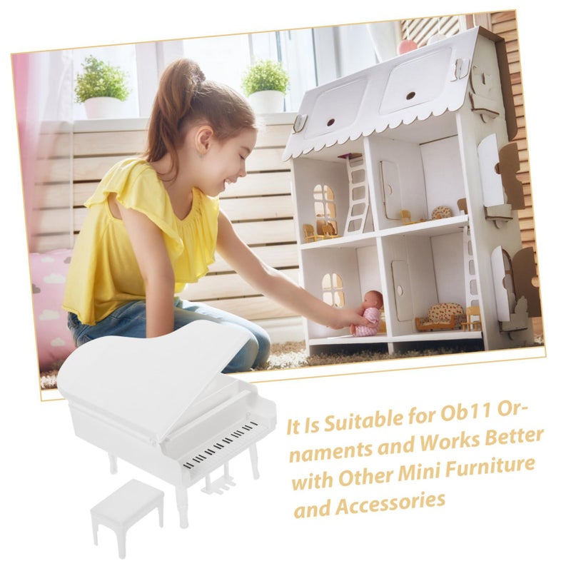 Miniature White Grand Piano And Chair Dollhouse Furniture Decoration Photo Prop - Image 4