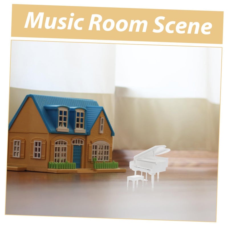 Miniature White Grand Piano And Chair Dollhouse Furniture Decoration Photo Prop - Image 5