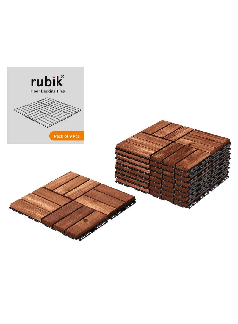 Rubik Acacia Wood Floor Decking and Patio Interlocking Tile Flooring Pavers Composite Decking For Indoor and Outdoor - Pack of 9 Tiles  - Image 1