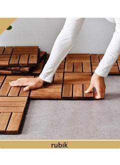Rubik Acacia Wood Floor Decking and Patio Interlocking Tile Flooring Pavers Composite Decking For Indoor and Outdoor - Pack of 9 Tiles  - Image 3