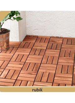 Rubik Acacia Wood Floor Decking and Patio Interlocking Tile Flooring Pavers Composite Decking For Indoor and Outdoor - Pack of 9 Tiles  - Image 2