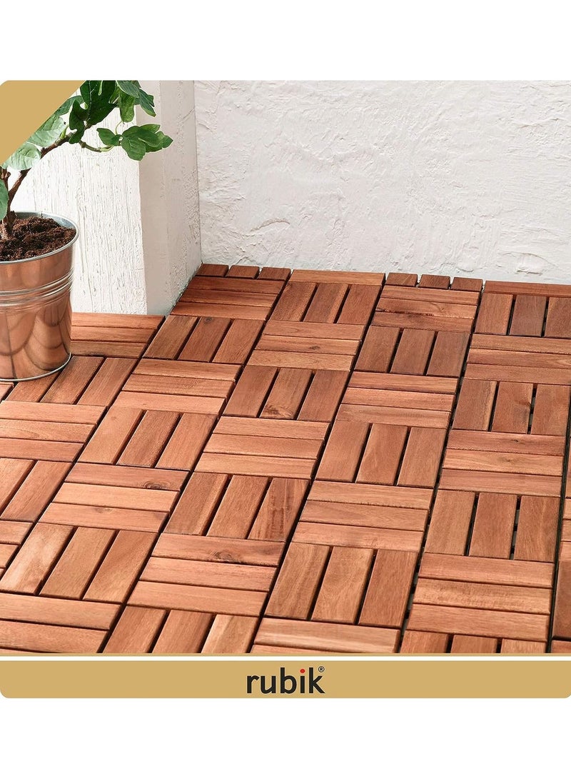 Rubik Acacia Wood Floor Decking and Patio Interlocking Tile Flooring Pavers Composite Decking For Indoor and Outdoor - Pack of 9 Tiles  - Image 2