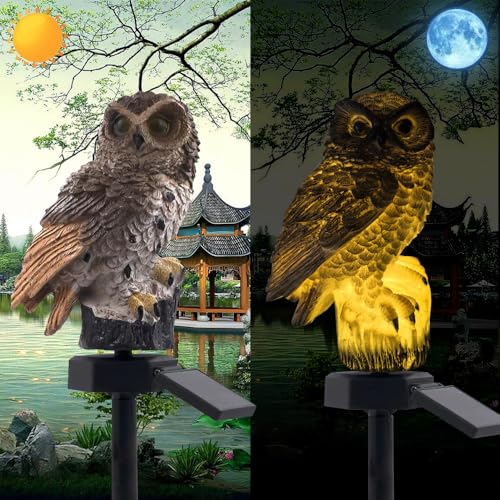 YZYOE LED Solar Grey Owl Light Outdoor Cute Animal Courtyard Warm Light Decorative Light Infinite Dusk to Dawn Garden Light Waterproof - Image 1
