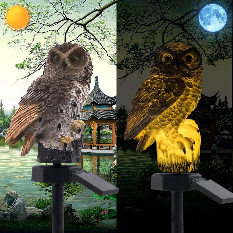YZYOE LED Solar Grey Owl Light Outdoor Cute Animal Courtyard Warm Light Decorative Light Infinite Dusk to Dawn Garden Light Waterproof - Image 2