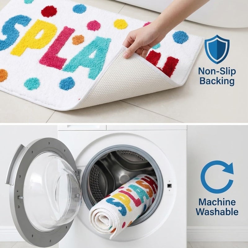 HAIWAOO Splash Bathroom Rugs 17x24,Soft, Absorbent and Non Slip Cute Bath Mat, Machine Washable with Colorful Letter Designs Bath Rugs for Bathroom, Tub, Shower or Sink,Home Decor Accessories - Image 4
