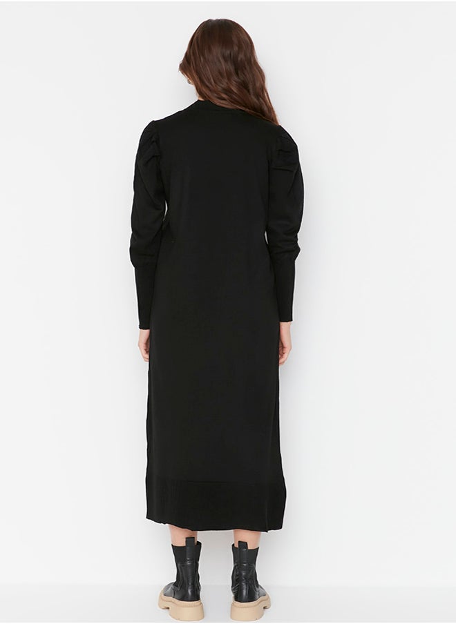 trendyol Black Crew Neck Shoulder Gathered Knitwear Dress TCTAW23EB00047  - Image 5