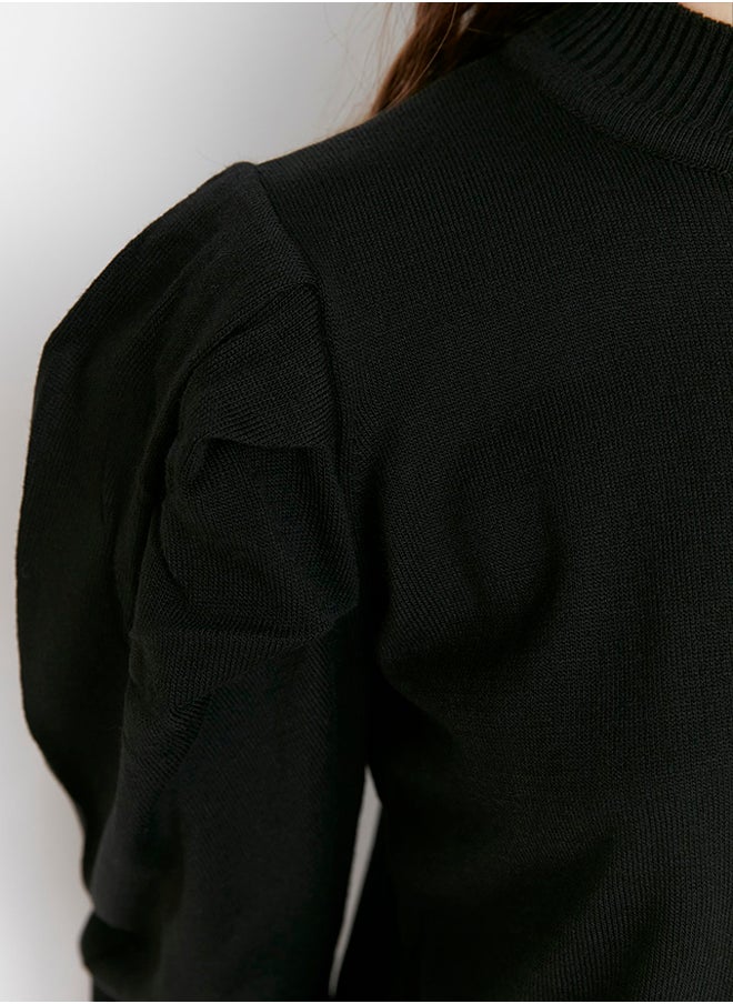 trendyol Black Crew Neck Shoulder Gathered Knitwear Dress TCTAW23EB00047  - Image 4