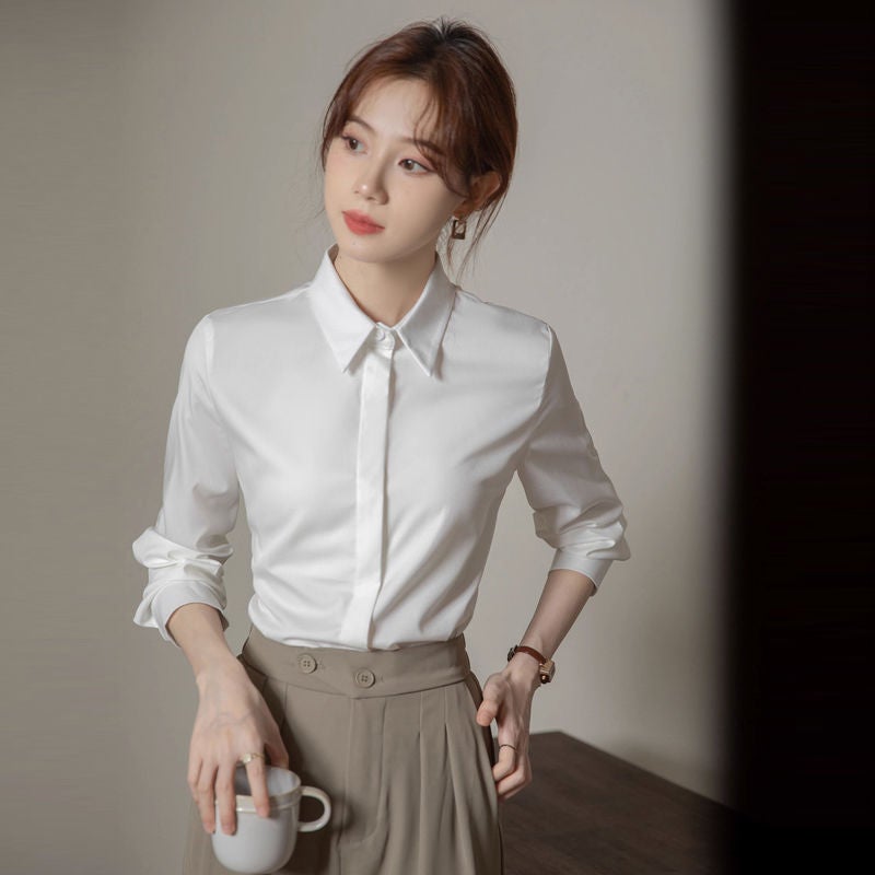 Elegant White Shirt Womens New Interview Dress Professional Shirt Spring and Summer Western Style Anti-Wrinkle Workplace Wear Top White