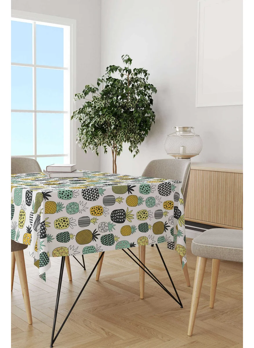 Cango Home White Yellow Pineapple Patterned Digital Printed Tablecloth CGH596-MS