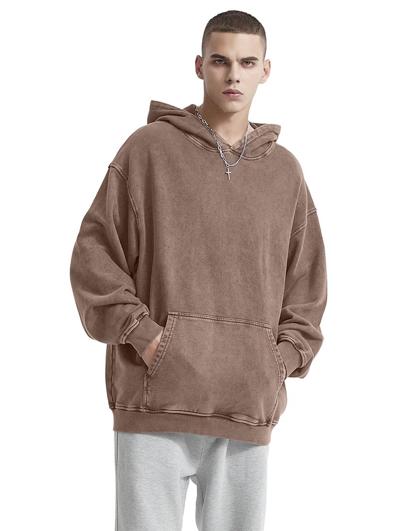 KEEPSHOWING Mens Oversized Hoodies Vintage Hoodie Couples Pullover Acid Wash Hoodies for Men Streetwear Sweatshirts(Coffee(hooded) L) - Image 5