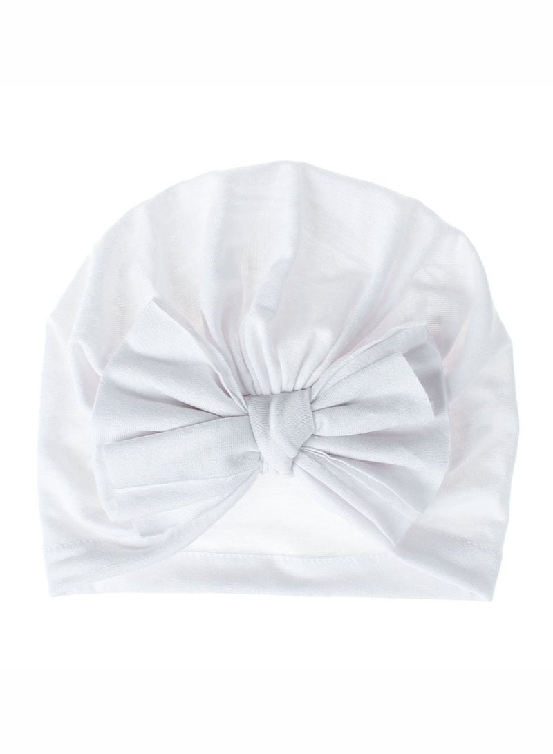 White baby bow turban hat beanie for toddler girls - Image 1