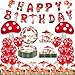 Lcnjscgo 44 PCS Mushroom Birthday Party Decorations Mushroom Birthday Banner Mushroom Balloons Mushroom Tablecloth Mushroom Plates and Napkins for Mushroom Party Decorations Supplies - Image 2