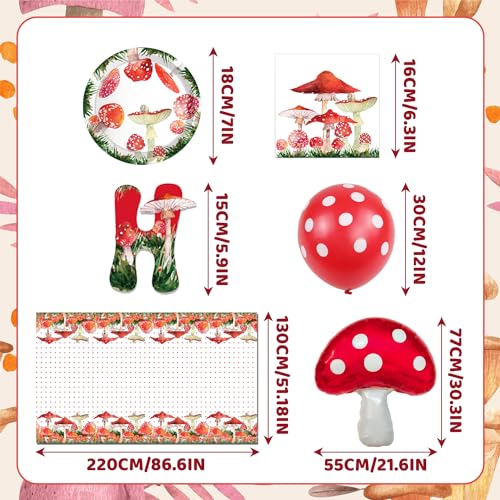 Lcnjscgo 44 PCS Mushroom Birthday Party Decorations Mushroom Birthday Banner Mushroom Balloons Mushroom Tablecloth Mushroom Plates and Napkins for Mushroom Party Decorations Supplies - Image 5