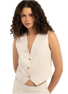 Plain linen vest with back belt