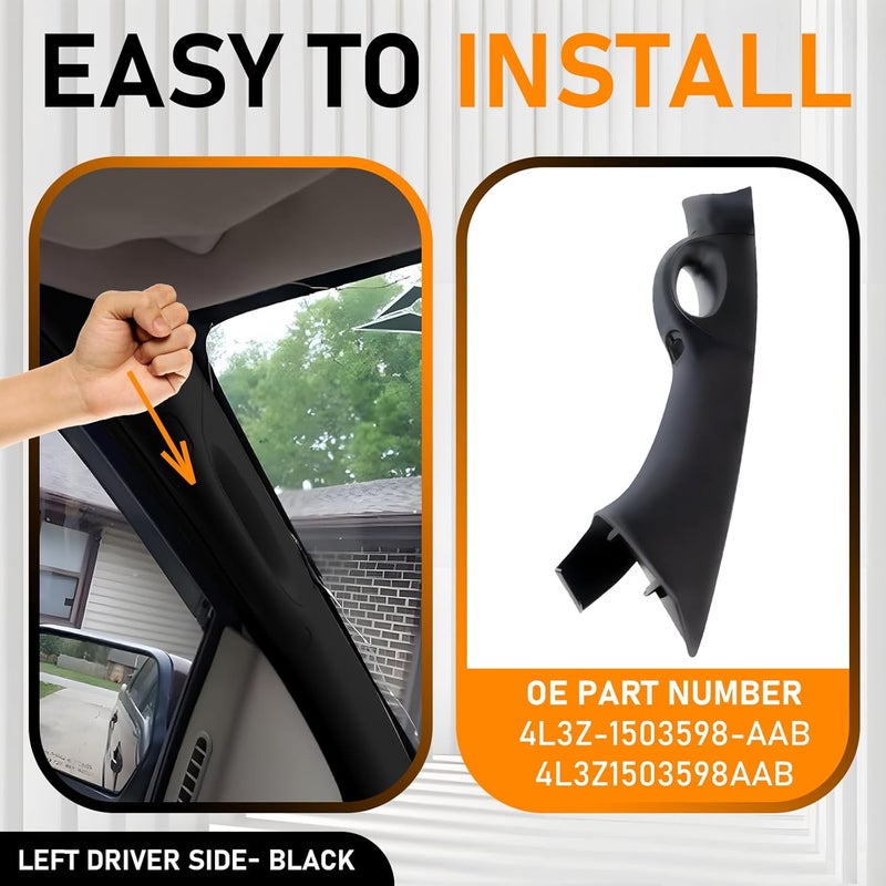 Gagsu A Pillar Interior Trim Handle Left Driver Side Compatible with Ford F150 F-150 2004-2008 Lincoln Mark LT 2006-2008 A Pillar Grab Handle Assist Panel 4L3Z-1503599-AAA (Left Driver Side Black) - Image 4