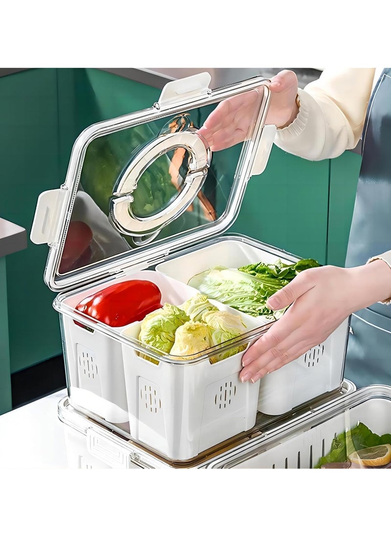 KITCHENOO - MEIHAOME Food Storage Containers with Lids,Refrigerator Organizer Bins,3 Removable Containers for Food,Fridge Organizers and Storage,Stackable Produce Berry Fruit Veggie Stay Fresh Containers - Image 1